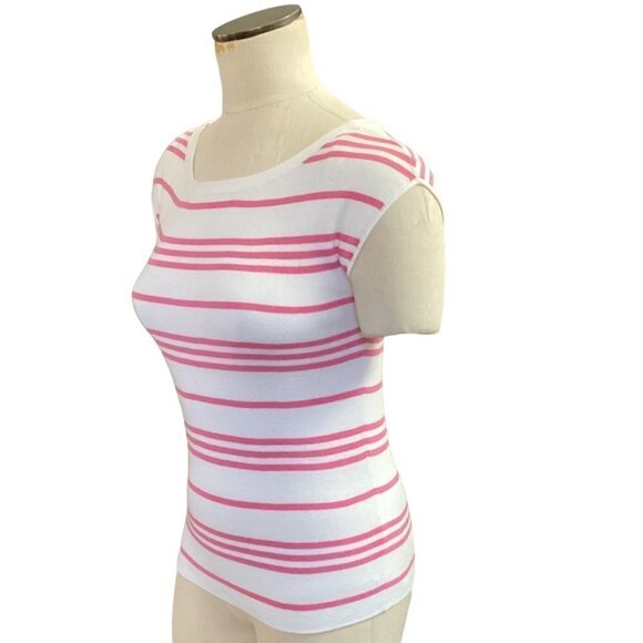 Talbots Petites Sz P Sleeveless Striped Knit Top Pink & White #149J - Picture 4 of 8